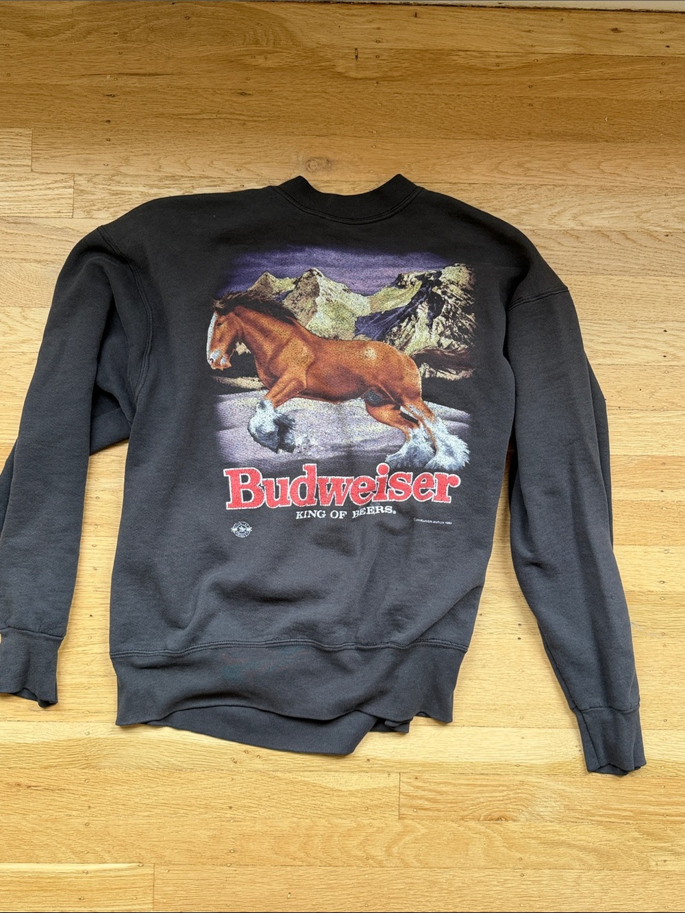 Budweiser Black Graphic Crewneck Sweatshirt - Horse Print